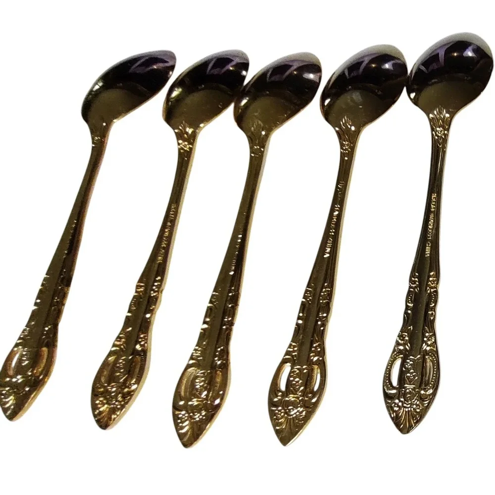 Hanford Forge HF Ltd Gold Pierced Rose Versaolles‎ Stainless Flatware 40 pcs SEE